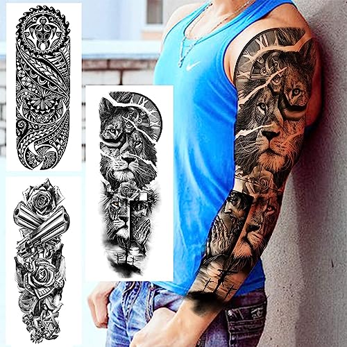 MAYCREATE® 6 Sheets Temporary Tattoos for Arm, Legs, Large Sleeve Waterproof Temporary Tattoo Stickers for Men Women, Theme Temporary Tattoo for Party, Club, Perform, Special Makeup - Image 5