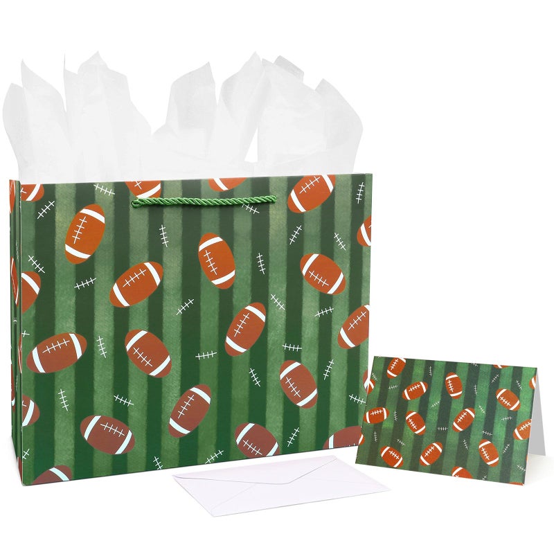 Oletx 13â€œ Football Party Favor Gift Paper Bags,Football Gift Wrap Bag with Tissue Paper for Sports Party Football Birthday Goodie Gifts Treat Wrapping Bags for Men - Image 1