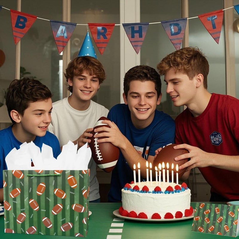 Oletx 13â€œ Football Party Favor Gift Paper Bags,Football Gift Wrap Bag with Tissue Paper for Sports Party Football Birthday Goodie Gifts Treat Wrapping Bags for Men - Image 4