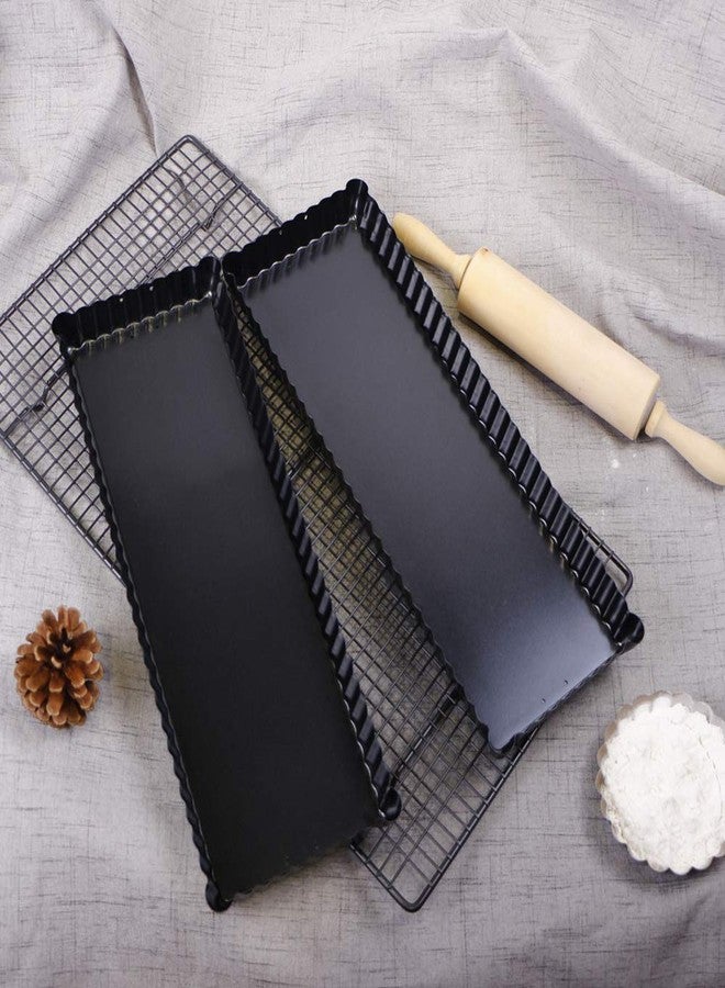 Webake 14 Inch Heavy Gauge Carbon Steel Non-stick Rectangular Tart Pan with Removable Bottom Quiche Baking Pan (Pack of 2) - Image 3