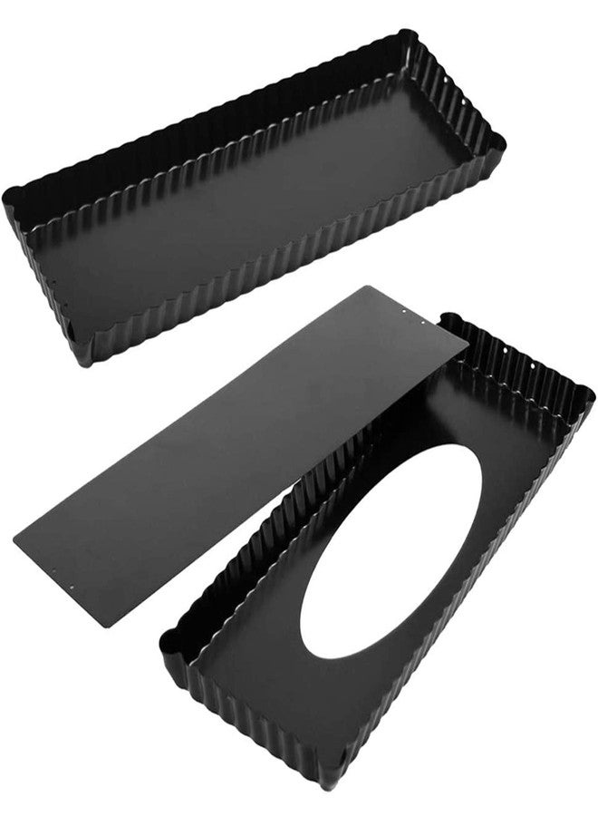 Webake 14 Inch Heavy Gauge Carbon Steel Non-stick Rectangular Tart Pan with Removable Bottom Quiche Baking Pan (Pack of 2) - Image 1