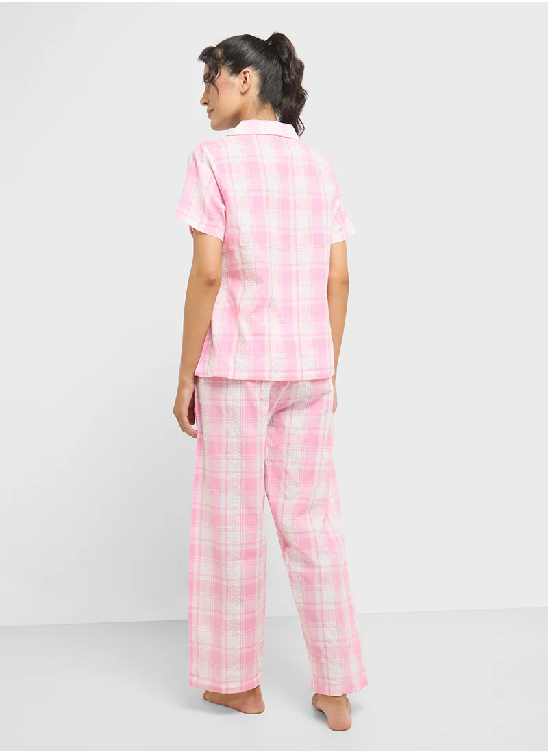 Ginger Cotton Checkered Shirt & Pyjama  Set