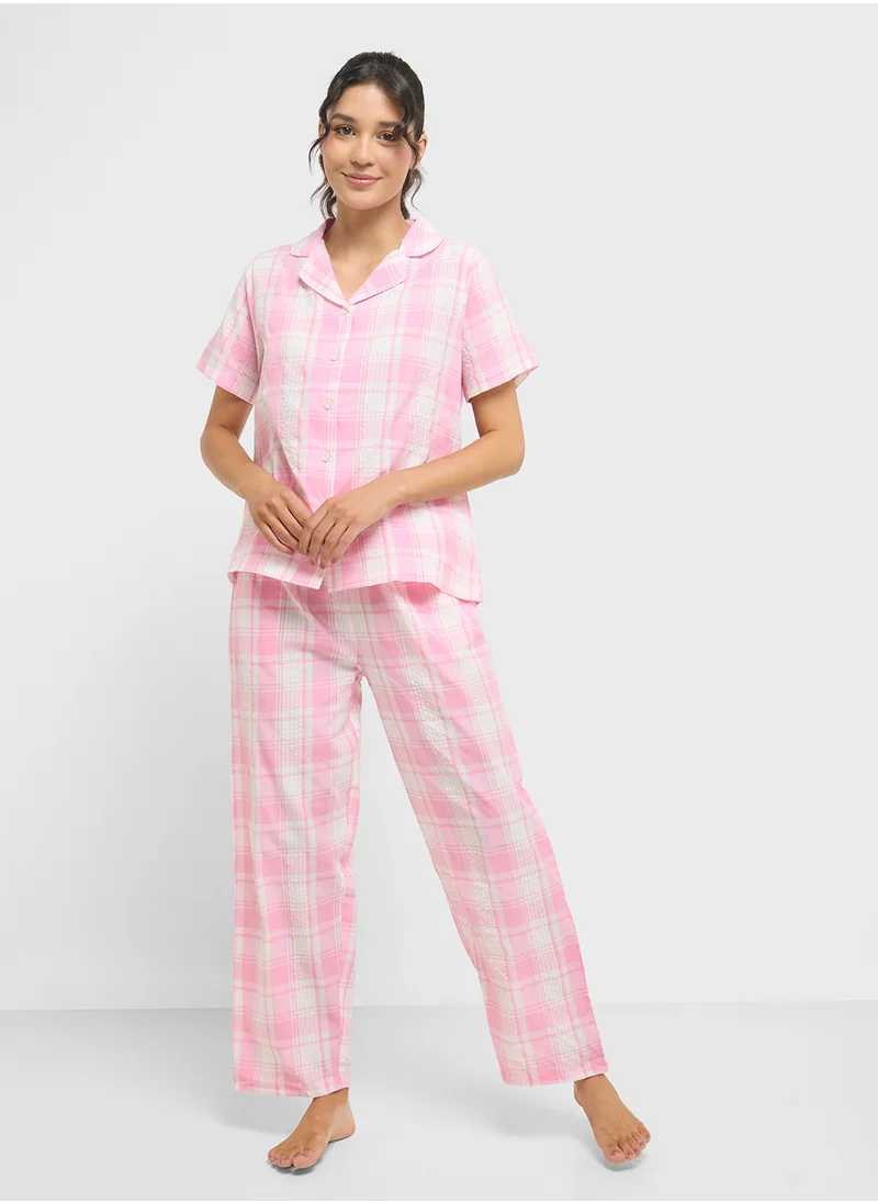 Ginger Cotton Checkered Shirt & Pyjama  Set