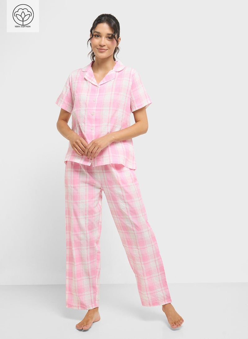 Ginger Cotton Checkered Shirt & Pyjama  Set  - Image 1