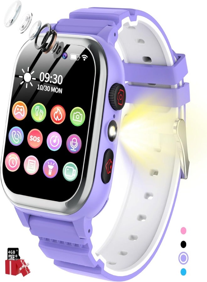 AROAQ Kids Smart Watch for Boys & Girls with Phone Call, SOS, HD Camera, 26 Educational Games, MP3 & Video Player, Pedometer, Calories Counter, Touch Screen – Birthday Gift for Children (1.44” Display) - Purple - Image 1