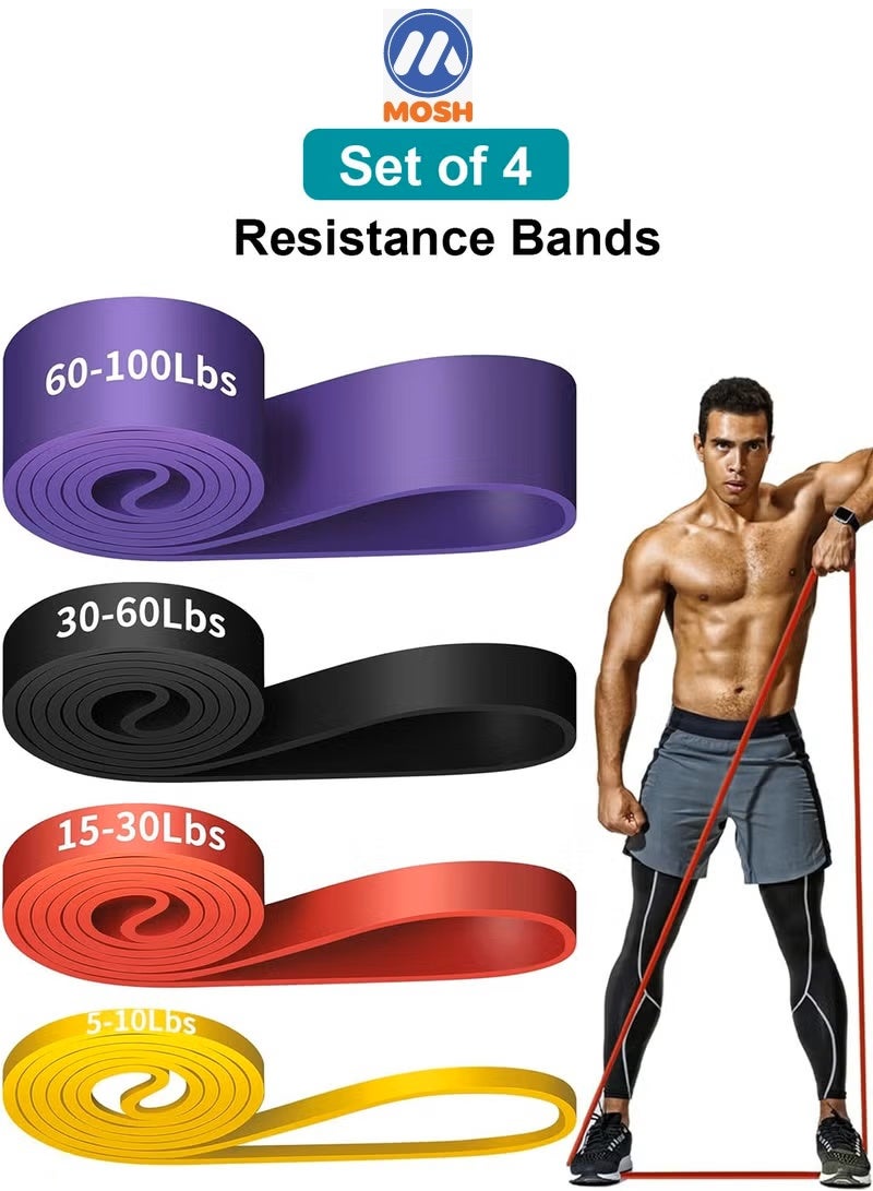 MOSH Pack of 4 Resistance Bands Set for Workout and Pull Up Assistance | Exercise Bands for Strength Training, Physical Therapy, and Body Shaping | For Home, Gym, and Travel - Image 1