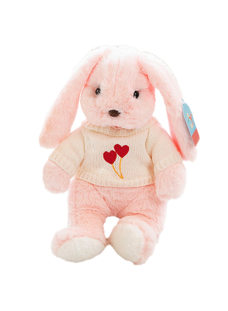 Baby Sleeping With Long-eared Rabbit Comfort Pillow Children's Plush Doll Toy (Pink Rabbit Double Heart Sweater)  - Image 1