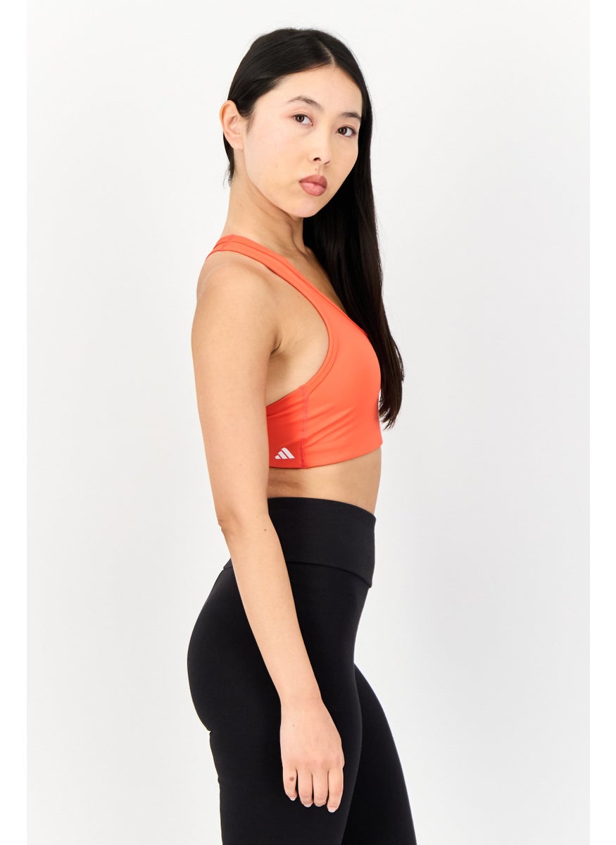 Adidas - Women Stripe Padded Medium Support Power Impact Sports Bra, Orange - Image 1