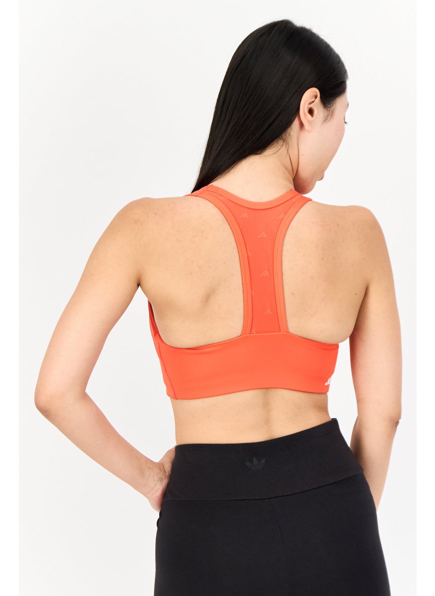 Adidas - Women Stripe Padded Medium Support Power Impact Sports Bra, Orange - Image 1