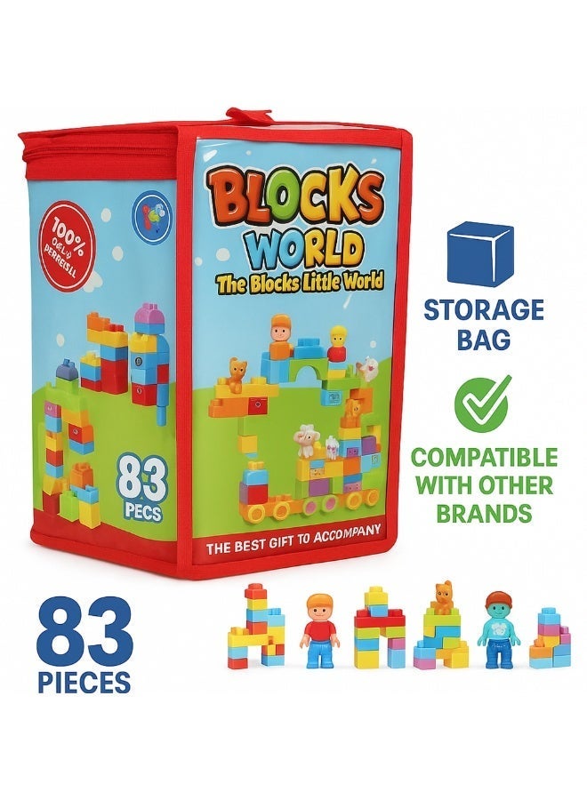 طقم مكعبات بناء كبيرة 83 قطعة – مكعبات ضخمة متعددة الألوان مع طقم قطار وتجميع | مكعبات تعليمية BPA Free آمنة للأطفال | ألعاب بناء وتشييد للأطفال والروضة | حقيبة تخزين مرفقة | ألعاب STEM للبنين والبنات - Image 3