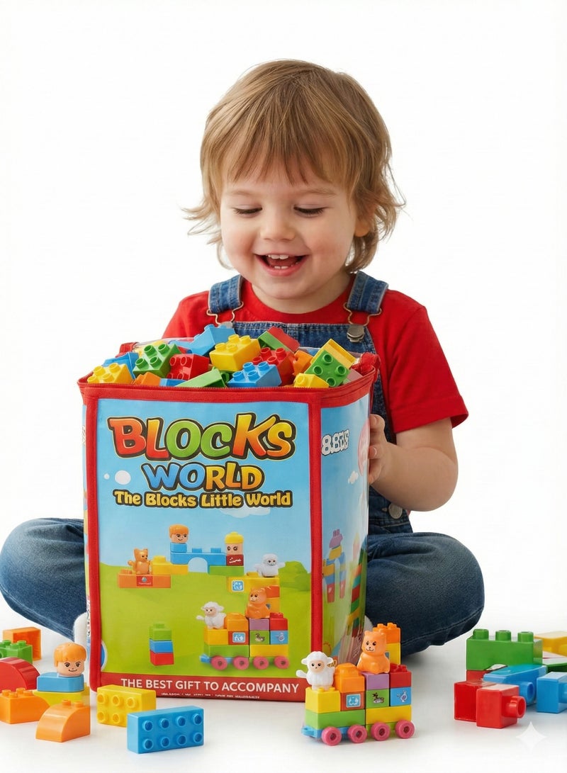 طقم مكعبات بناء كبيرة 83 قطعة – مكعبات ضخمة متعددة الألوان مع طقم قطار وتجميع | مكعبات تعليمية BPA Free آمنة للأطفال | ألعاب بناء وتشييد للأطفال والروضة | حقيبة تخزين مرفقة | ألعاب STEM للبنين والبنات - Image 1