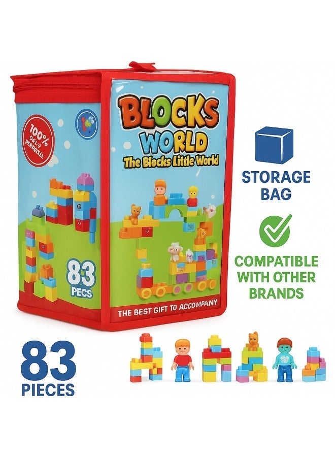 طقم مكعبات بناء كبيرة 83 قطعة – مكعبات ضخمة متعددة الألوان مع طقم قطار وتجميع | مكعبات تعليمية BPA Free آمنة للأطفال | ألعاب بناء وتشييد للأطفال والروضة | حقيبة تخزين مرفقة | ألعاب STEM للبنين والبنات - Image 4