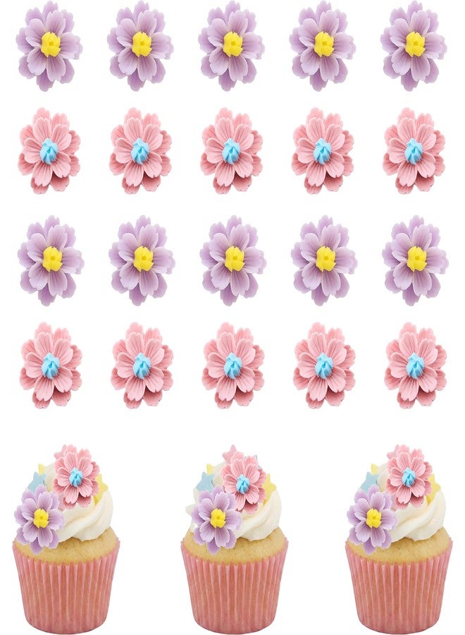 Etwgbaby 20Pcs Flowers Cupcake Toppers Pink Purple Flowers Cake Topper for Bridal Engagement Baby Shower Kids Birthday Wedding Anniversary Fairy Floral Party Table Decorations - Image 1