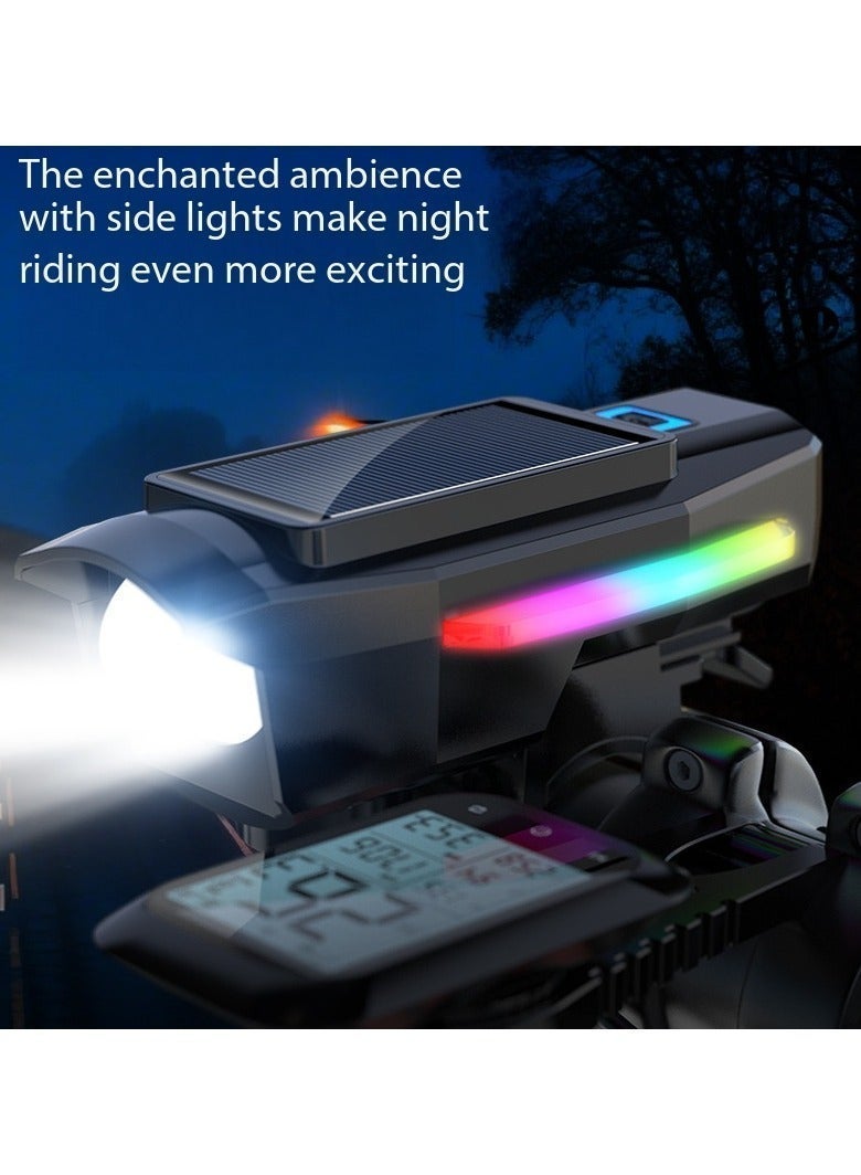 Ding Zap Solar-Charging Bicycle Front Light with Horn Bell – Strong Flashlight for Mountain Night Riding - Image 2