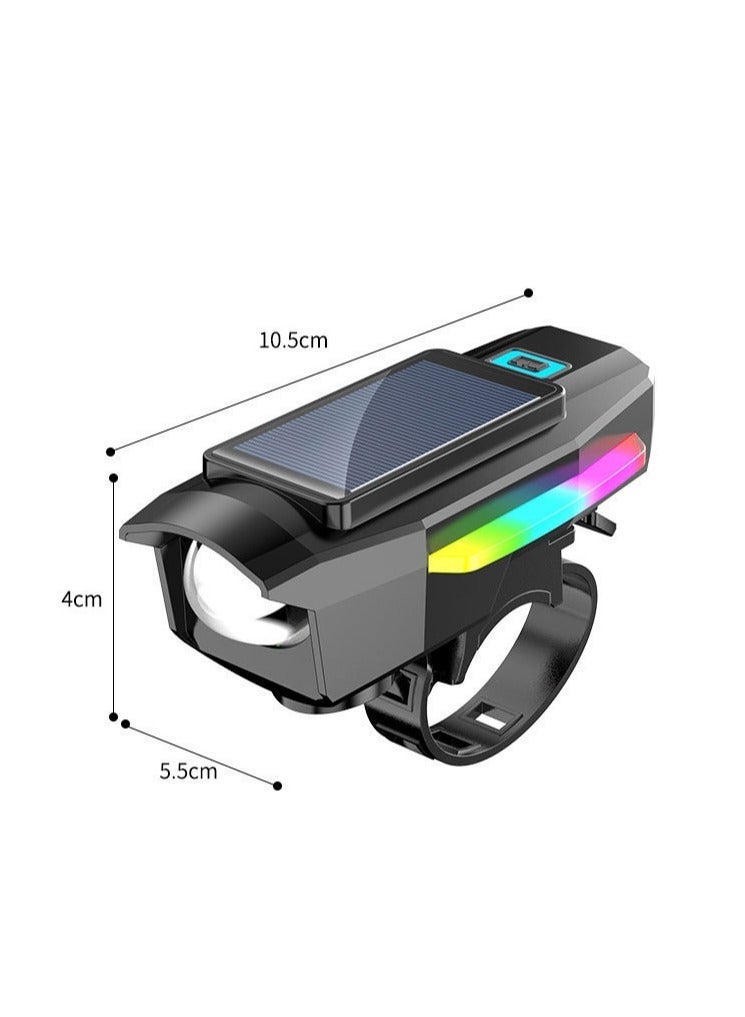 Ding Zap Solar-Charging Bicycle Front Light with Horn Bell – Strong Flashlight for Mountain Night Riding - Image 4