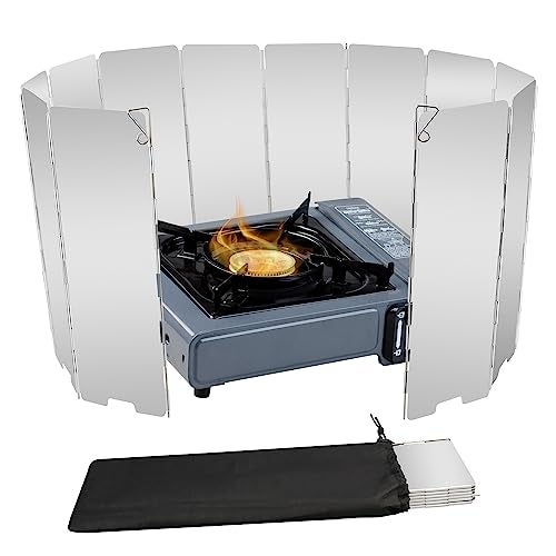 LFSEMINI Stove Windscreen, 12 Plates Aluminum Stove Windshield with Drawstring Bag, for Camping, Butane Stoves - Image 1