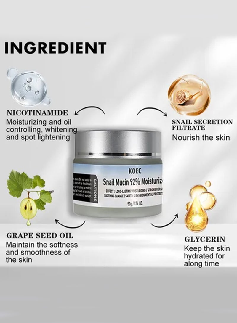 KOEC 2Pcs Set Snail Mucin Moisturizer and Vitamin C Serum for Face Facial Serum with Vitamin E and Hyaluronic Acid Face Moisturizer Hydrating Repair Face Gel Cream Advanced Snail Cream Anti Aging and Wrinkle Facial Serum - Image 5