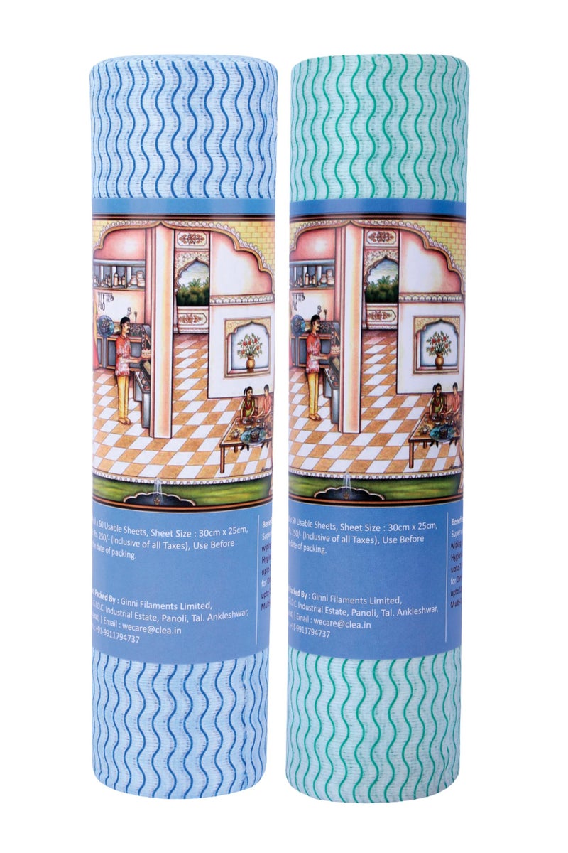 GINNI Premium Printed Kitchen Swipe Rolls Non Woven Fabric, Kitchen Tissue/Towel Tissue Roll Reusable & Washable (Multi-Purpose Household Sheets) - 30x25 Cm (100 Pulls) - Image 1