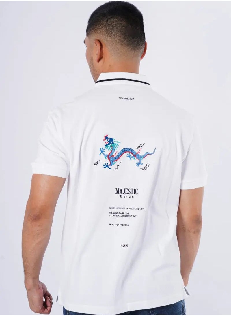 JACK & JONES - Men’s Rear Dragon Embraided Short Sleeves Polo in Bright White - Image 1