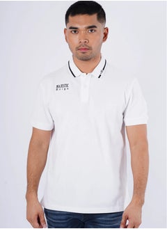 Men’s Rear Dragon Embraided Short Sleeves Polo in Bright White