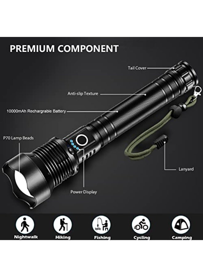 Rechargeable LED Flashlights High Lumens, 90000 Lumens Super Bright Zoomable Waterproof Flashlight with Batteries Included  3 Modes, Powerful Handheld Flashlight for Camping Emergencies - Image 3