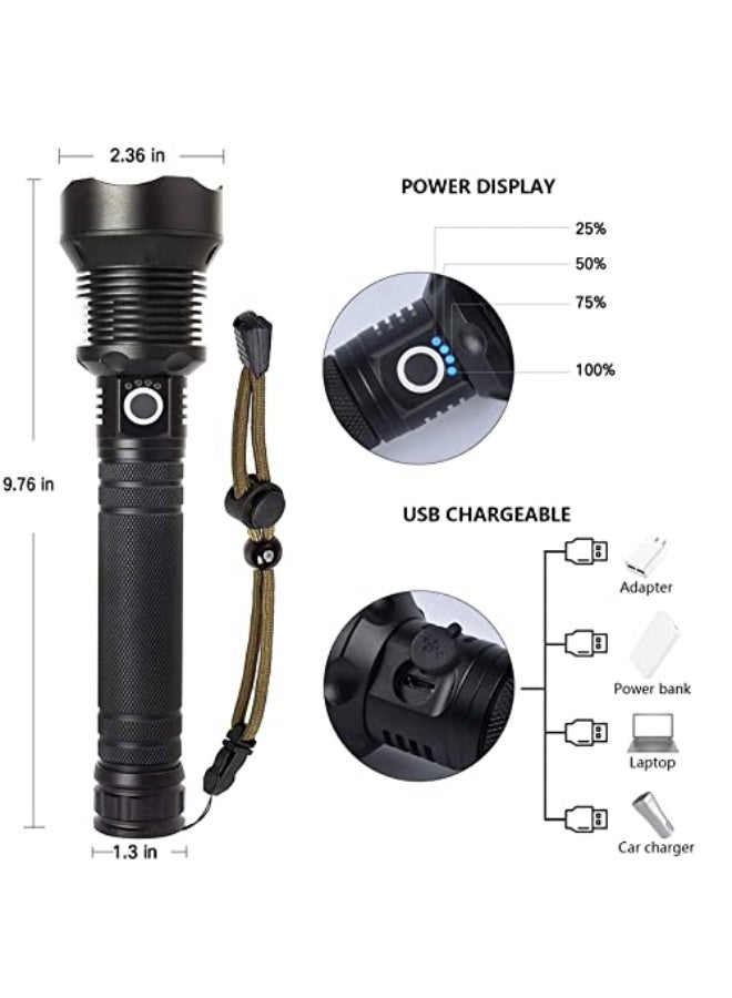 Rechargeable LED Flashlights High Lumens, 90000 Lumens Super Bright Zoomable Waterproof Flashlight with Batteries Included  3 Modes, Powerful Handheld Flashlight for Camping Emergencies - Image 5