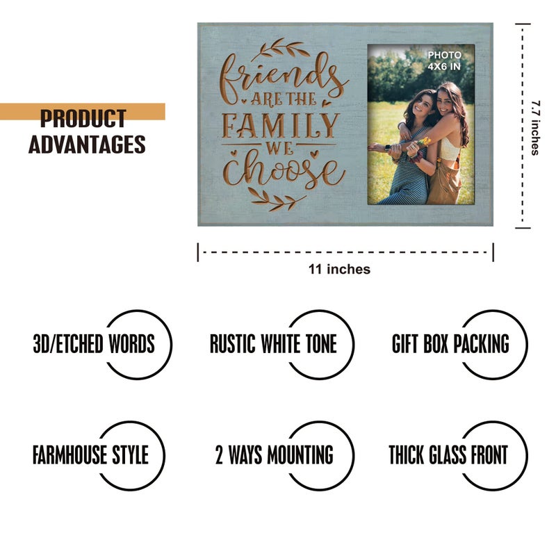 Buecasa Gifts for Best Friends Women Female BFF Sister - Farmhouse Teal Engraved Picture Frame 4x6 Inches - Friends Are the Family We Choose - Image 4