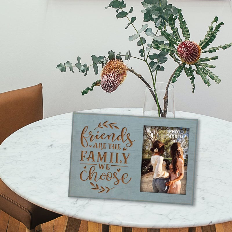 Buecasa Gifts for Best Friends Women Female BFF Sister - Farmhouse Teal Engraved Picture Frame 4x6 Inches - Friends Are the Family We Choose - Image 2