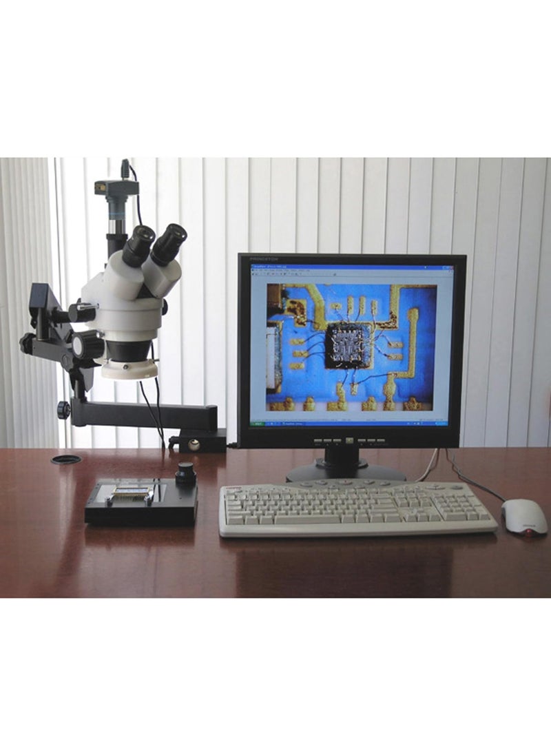 AmScope AmScope SM6T Trinocular Stereo Zoom Microscope WH10x Eyepieces 7X45X Magnification 07X45X Zoom Objective Ambient Lighting Clamping Articulating Arm Stand  - Image 3