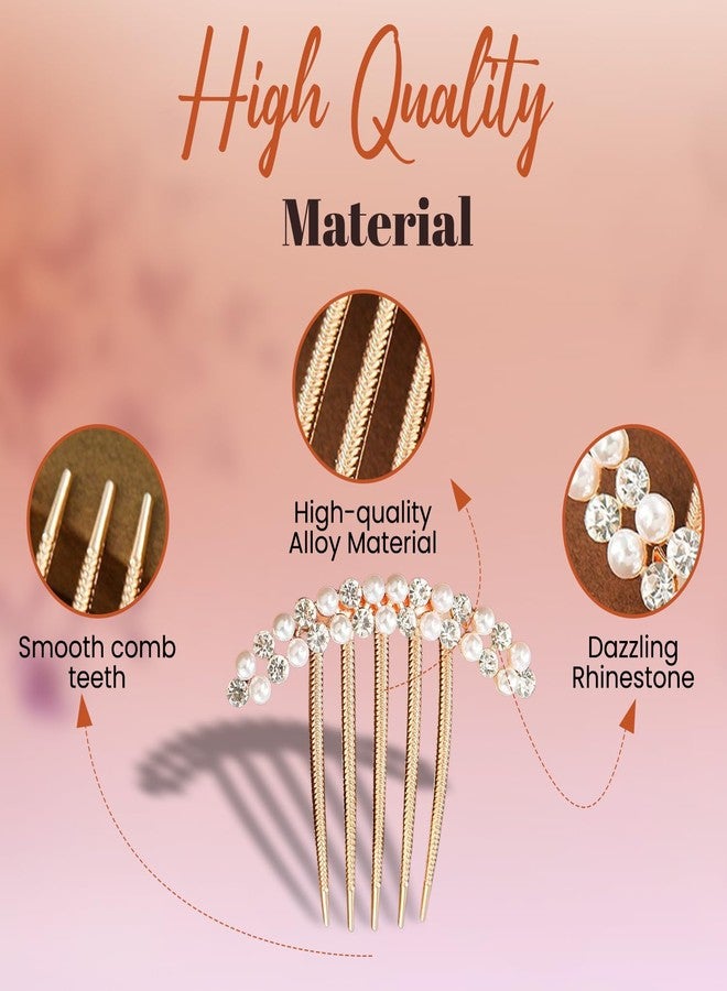 Homeaura® 3 Pcs French Comb Hair Clip Set | Pearl Claw Hair Clip Decorative Side Clips for Women Girls | Elegant Bun Holder French Hairpins for Wedding Party Daily Use | Rose Gold with Pearls - Image 4