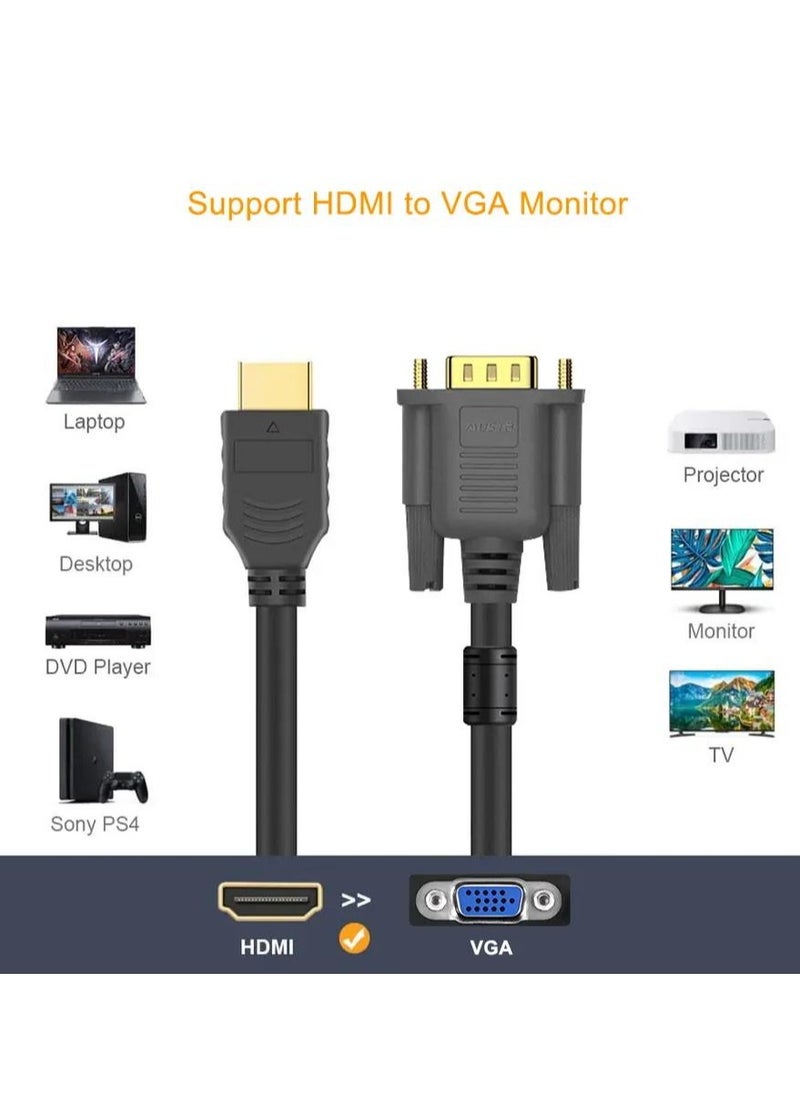  فيكتوال كابل HDMI إلى VGA أسود متوافق مع شريحة توصيل 1 متر إلى 1.8 متر بدون محرك مع شريحة للكمبيوتر/الكمبيوتر المحمول/الكمبيوتر الشخصي/الشاشات  - Image 5