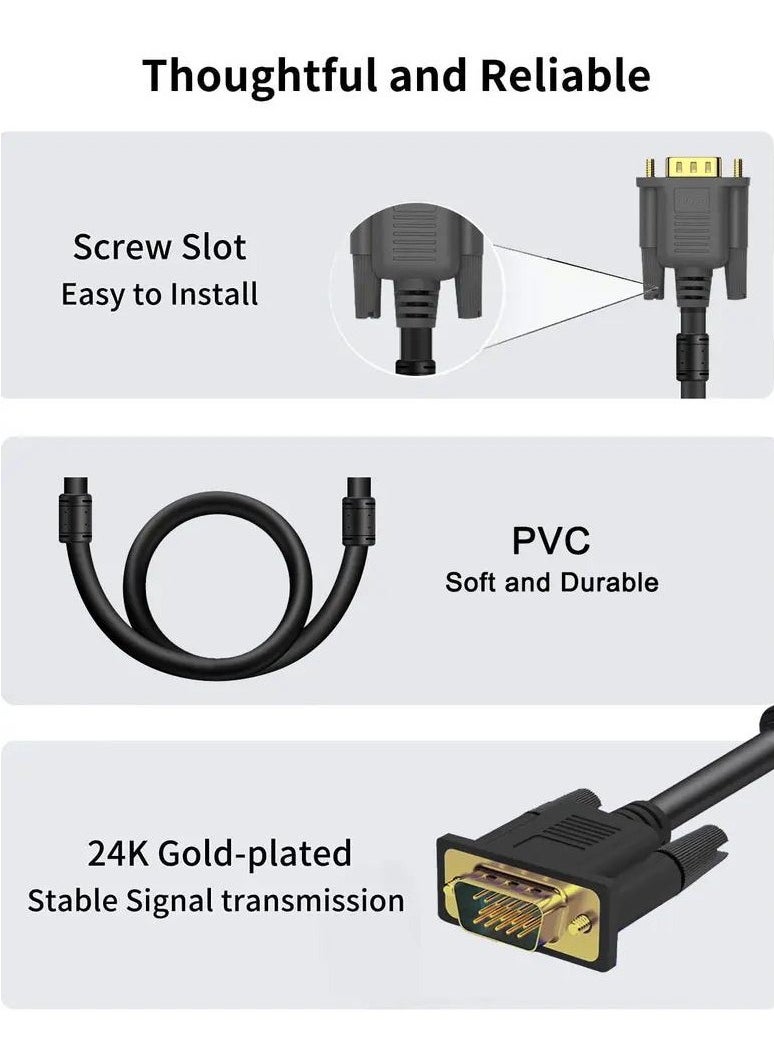  فيكتوال كابل HDMI إلى VGA أسود متوافق مع شريحة توصيل 1 متر إلى 1.8 متر بدون محرك مع شريحة للكمبيوتر/الكمبيوتر المحمول/الكمبيوتر الشخصي/الشاشات  - Image 3