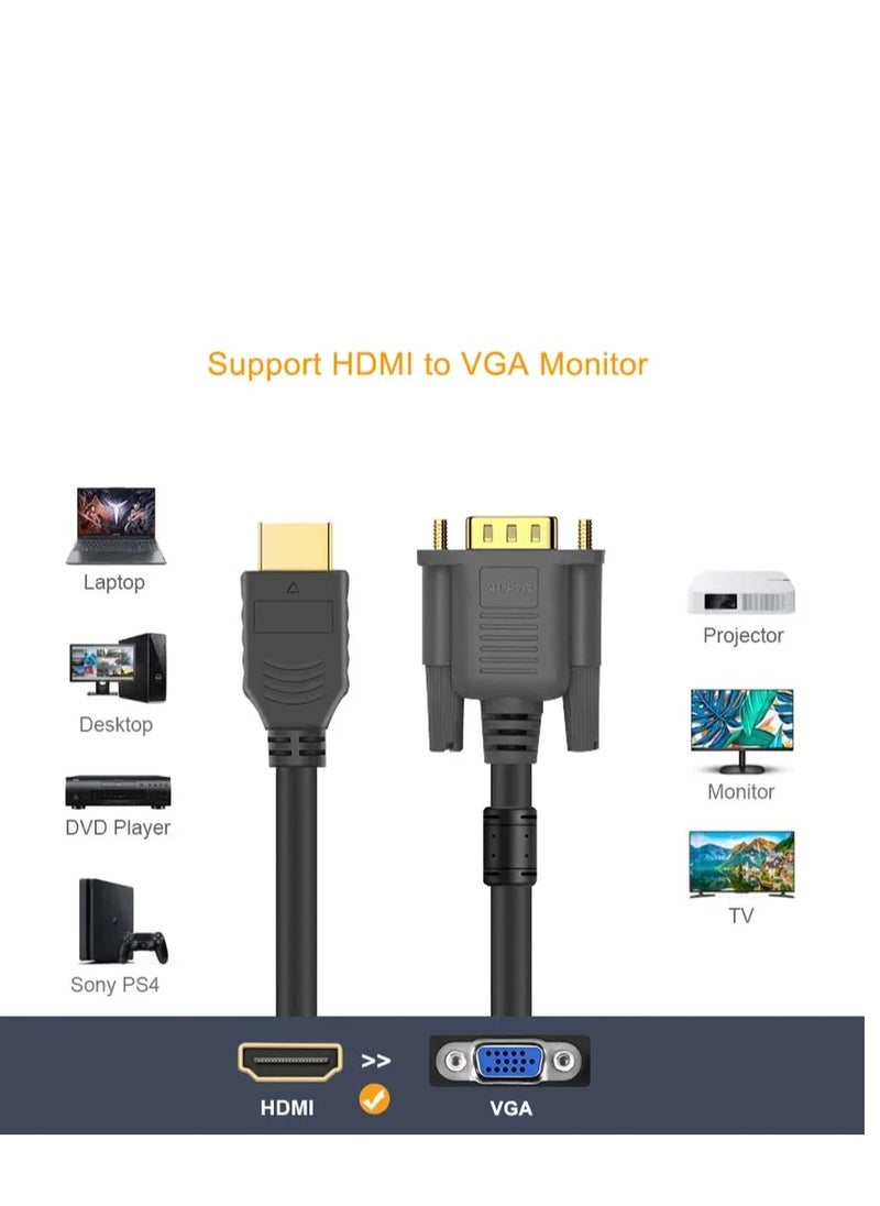  فيكتوال - كابل HDMI إلى VGA أسود متوافق مع شريحة توصيل 1 متر إلى 1.8 متر بدون محرك مع شريحة للكمبيوتر/الكمبيوتر المحمول/الكمبيوتر الشخصي/الشاشات - Image 1
