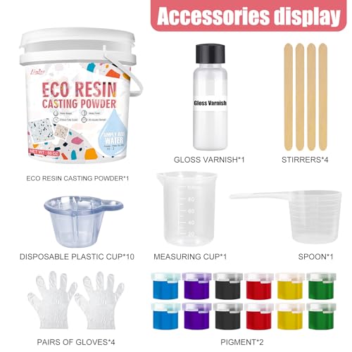Limino Eco Resin Casting Powder - 1400g Ceramic Resin Powders Kit with 6pcs Pigments, Fast Curing, Easy to Demold, Water Mixed Activated - Toxic-Free, Odorless - Plaster Casting Kit for DIY Home Art Crafts - Image 2