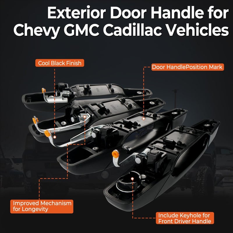 BELKEBIR 4 PCS Black Exterior Door Handle Front Rear Driver Passenger Compatible with 2007-2014 Chevy Silverado Suburban Avalanche Tahoe, GMC Sierra Yukon, Escalade Replaces 20828258, 22738721, 25960525 Air & land transit compatible - Image 5