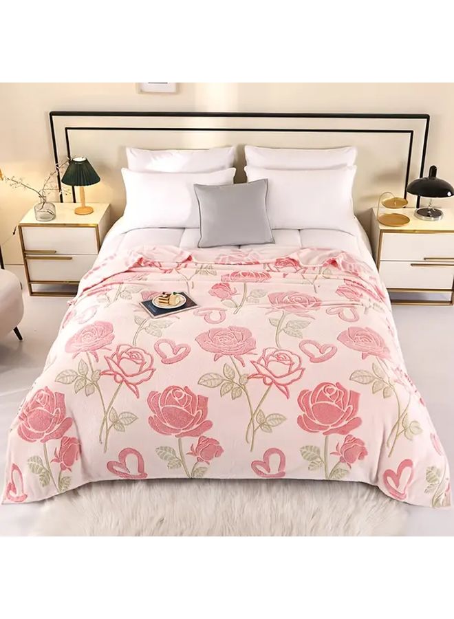 Rose Color Floral Fleece Blanket 47 24inch X 78 74inch All Seasons Cozy Warm - Image 5