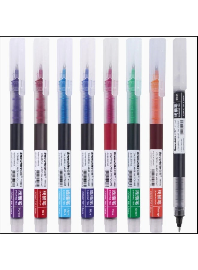 8 قطع من أقلام الحبر السائل الدوارة، طرف إبرة 0.1 ملم، حبر يجف سريعًا، أقلام ذات كرات دوارة، 8 ألوان - Image 1