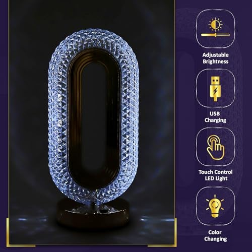 Lexton Crystal Lamp with Touch Control LED Light | Color Changing, Adjustable Brightness, USB Charging, Portable, Night Desk Lamp for Bedroom, Living Room, Study, Decoration, GIF | (Pack of 1) - Image 4