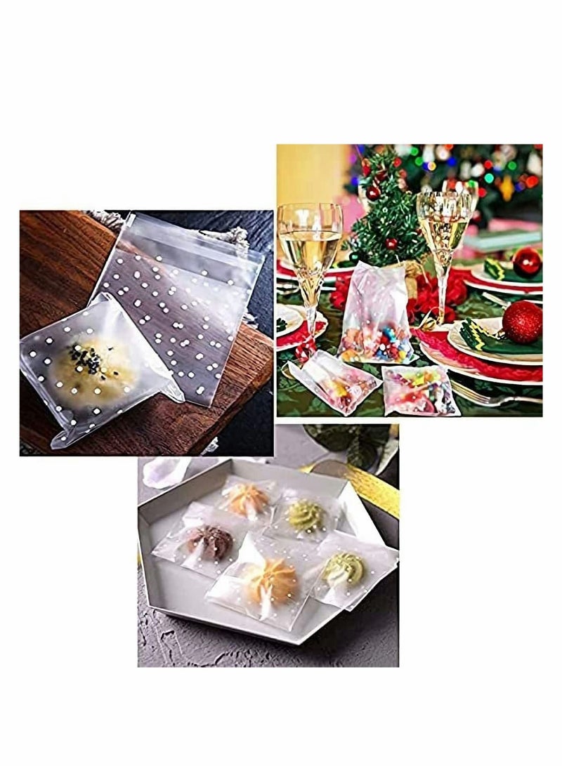 كابتن تيك 4”x4”Self Adhesive Candy Bag 400 PCS Cellophane Cookie Bags Self-adhesive Sealing White Polka Dot Clear OPP Plastic Party for Bakery, Candy, Soap - Image 5