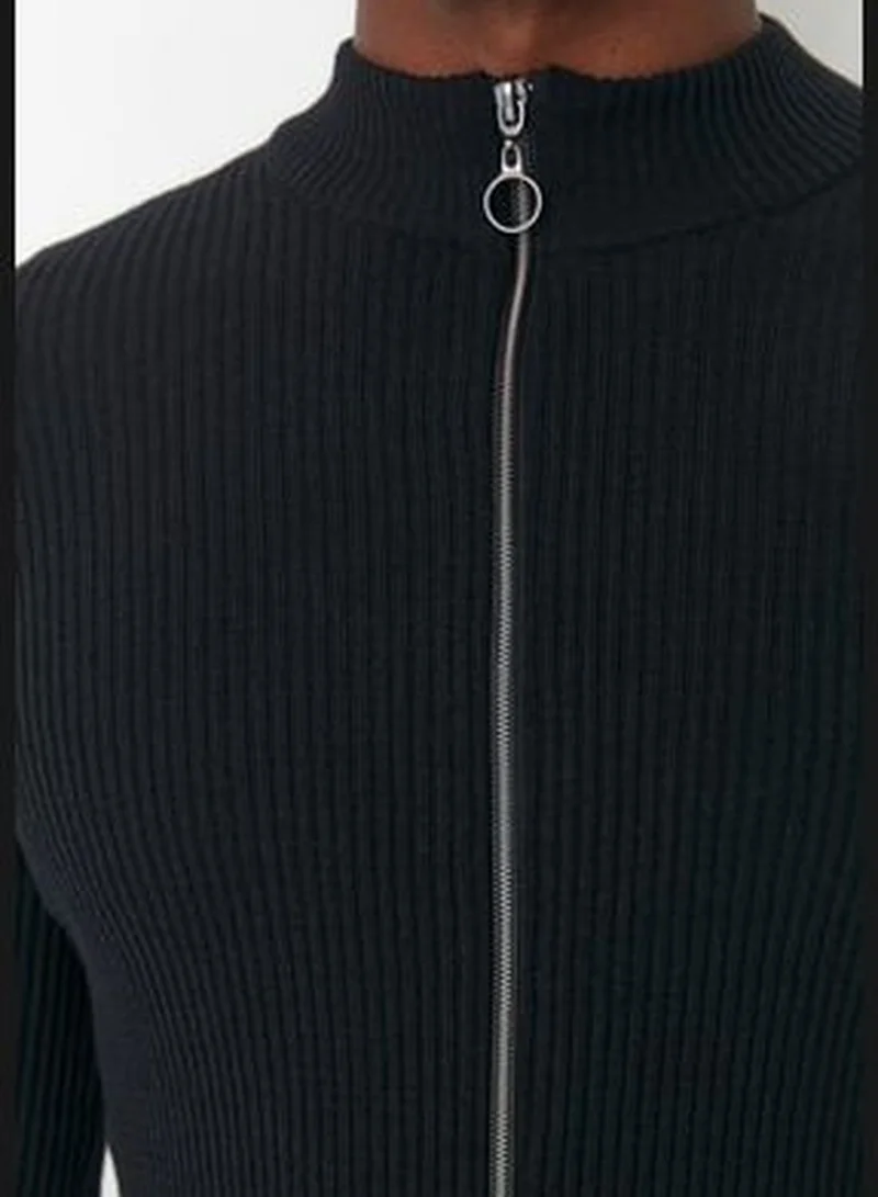 trendyol Men's Black Slim Fit Zipper Front Corduroy Cardigan TMNAW20HI0201