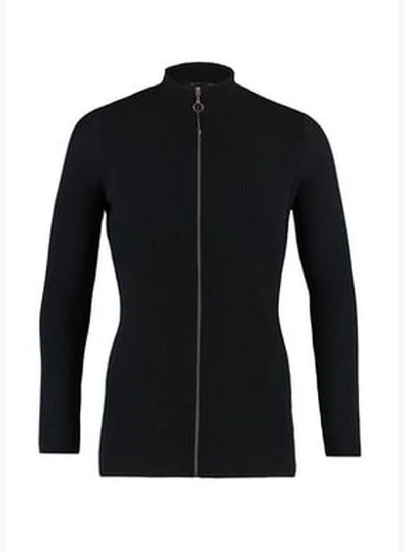 trendyol Men's Black Slim Fit Zipper Front Corduroy Cardigan TMNAW20HI0201