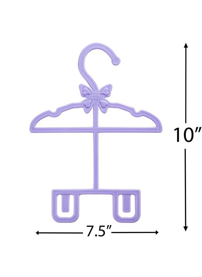 Dress Along Dolly Doll Full Outfit Clothes Hangers For 18" Girl Dolls 12Pk Unique Design Holds Your Top & Bottom At Once Including Dresses Pants Shirts Skirts & Accessories (Purple) Gifts For Girls Kids Birthday  - Image 4