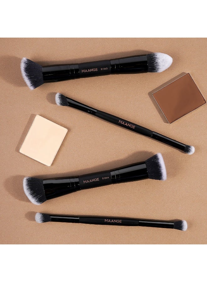 MAANGE 4-Piece Double-Ended Makeup Brush Set – Foundation, Contour, Blush & Eyeshadow Brushes – Travel-Friendly & Gift-Ready,Black - Image 2