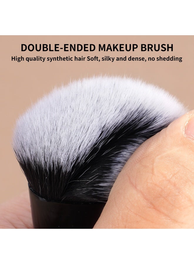 MAANGE طقم فرش مكياج مزدوجة النهاية مكون من 4 قطع – فرشاة الأساس، فرشاة التحديد، فرشاة الخدود وفرشاة ظلال العيون – مناسبة للسفر وجاهزة كهدية، أسود - Image 4