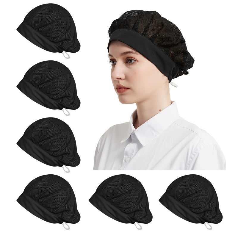Cityelf 6 Pack Adjustable Chef Cap Mesh Cooking Hats Food Service Hair Nets Kitchen Net Reusable Restaurant Beanie - Image 1