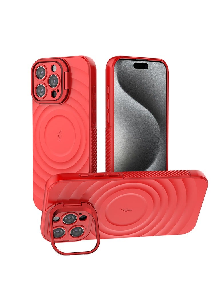 cas:pace Magnetic Phone Case for iPhone 14~16promax, Non-slip and Anti-drop Protective Case with Metal Lens Holder, Compatible with MagSafe - Red + Two Tempered Films - Image 1