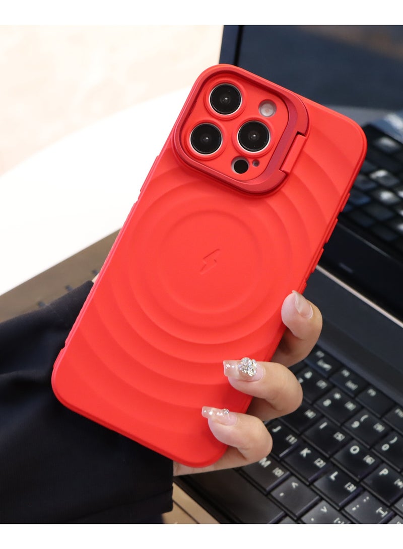 cas:pace Magnetic Phone Case for iPhone 14~16promax, Non-slip and Anti-drop Protective Case with Metal Lens Holder, Compatible with MagSafe - Red + Two Tempered Films - Image 2