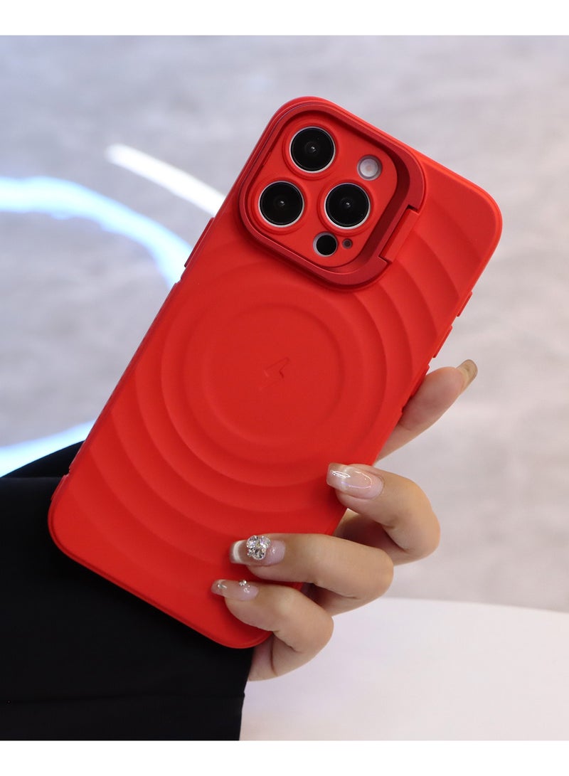 cas:pace Magnetic Phone Case for iPhone 14~16promax, Non-slip and Anti-drop Protective Case with Metal Lens Holder, Compatible with MagSafe - Red + Two Tempered Films - Image 3