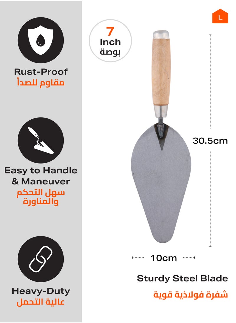 BMB tools - Trowel  – Bricklaying Trowel with Wooden Handle, Durable Cement and Mortar Tool for Professionals, DIY Bricklaying, and Students –  for Precision and Comfort in Construction Projects - Image 1