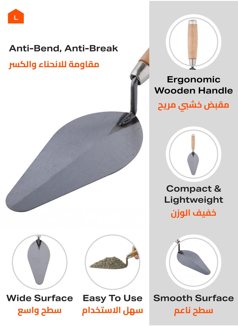 BMB tools - Trowel  – Bricklaying Trowel with Wooden Handle, Durable Cement and Mortar Tool for Professionals, DIY Bricklaying, and Students –  for Precision and Comfort in Construction Projects - Image 1